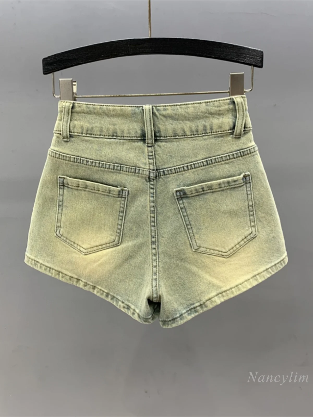 Irregular Retro Hot Girl Denim Shorts Women 2024 Summer New High Waist Slimming A- Line Wide-Leg Hot Pants