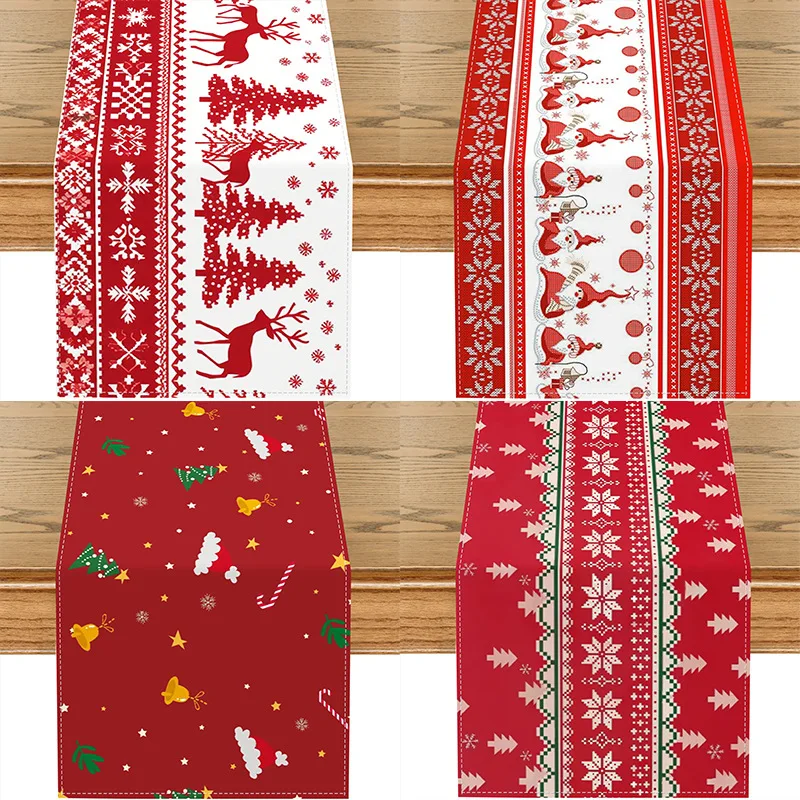 2pcs Christmas Snowflake Reindeer Gnome Table Runner Heat Resistant Non Slip Xmas Holiday Dining Kitchen Table Decor