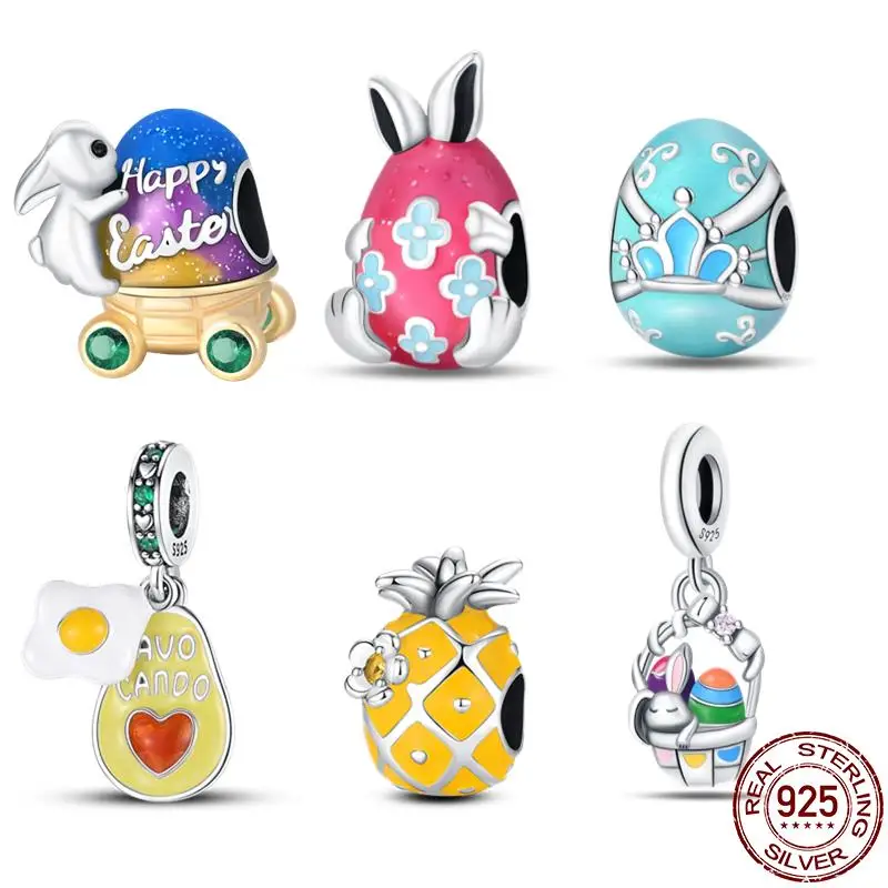 925 Sterling Silver Easter Series Charms Fit Original Pandora Bracelet&Bangle DIY Beads For Women Festival  FineJewelry Gift