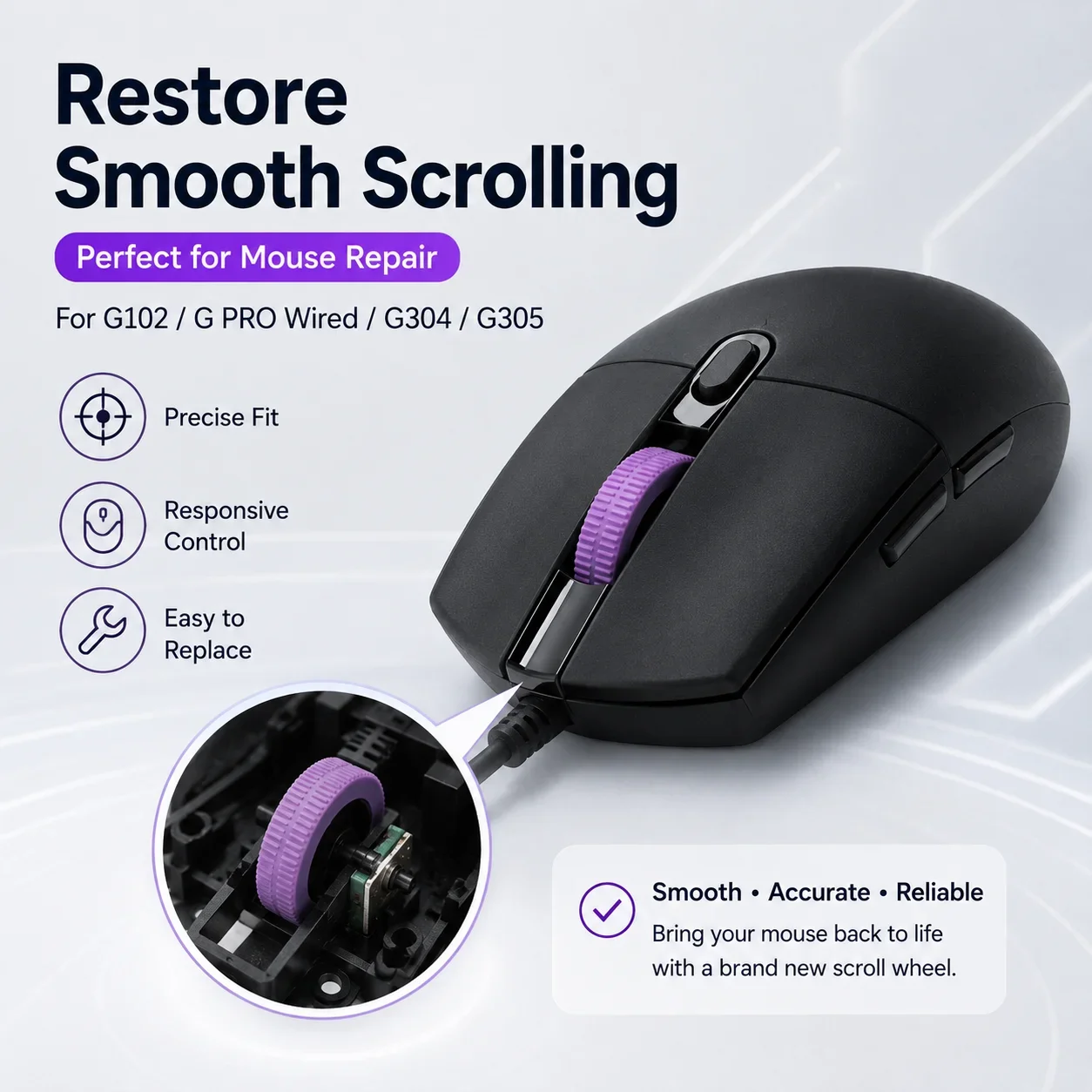 Mouse Scroll Wheel Pulley Mice Wheel Roller Replacement Part for Logitech G102 G304 G305 Gaming Mouse