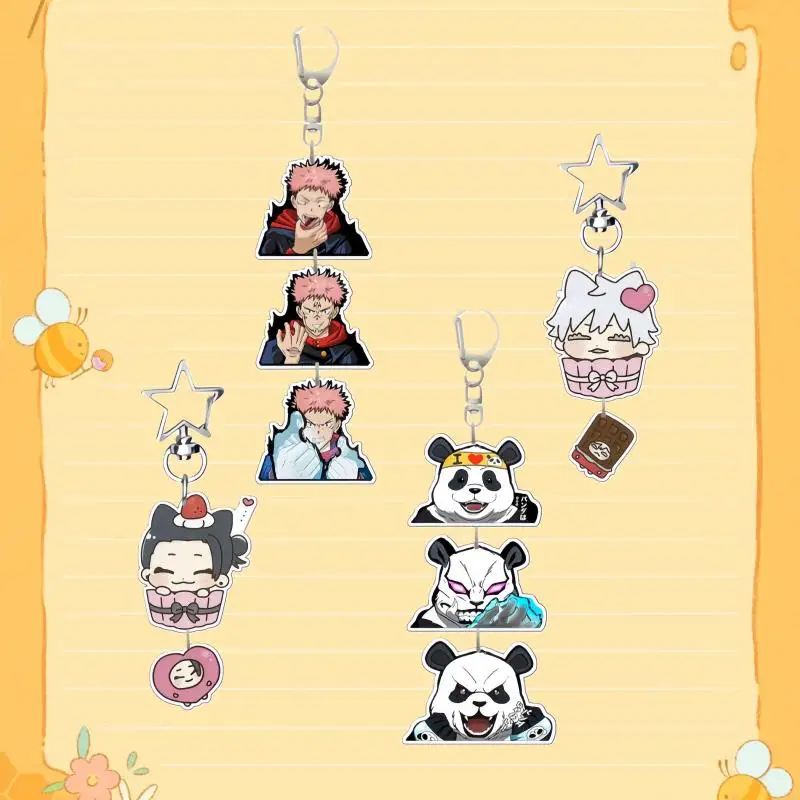 

Многоподвесочный акриловый брелок серии JJK: Сатору Годжо, Панда, Сугуру Гето. Акриловый брелок, аниме-аксессуар, подвеска для сумки.