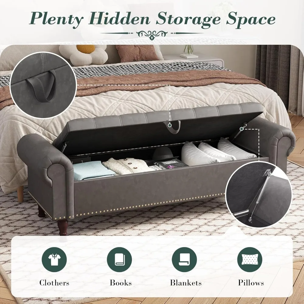 مقعد نافذة منجد بأزرار معنقدة مع مساحة تخزين مخفية، 60 مقعد عثماني من الجلد الصناعي لمساحة واسعة #5