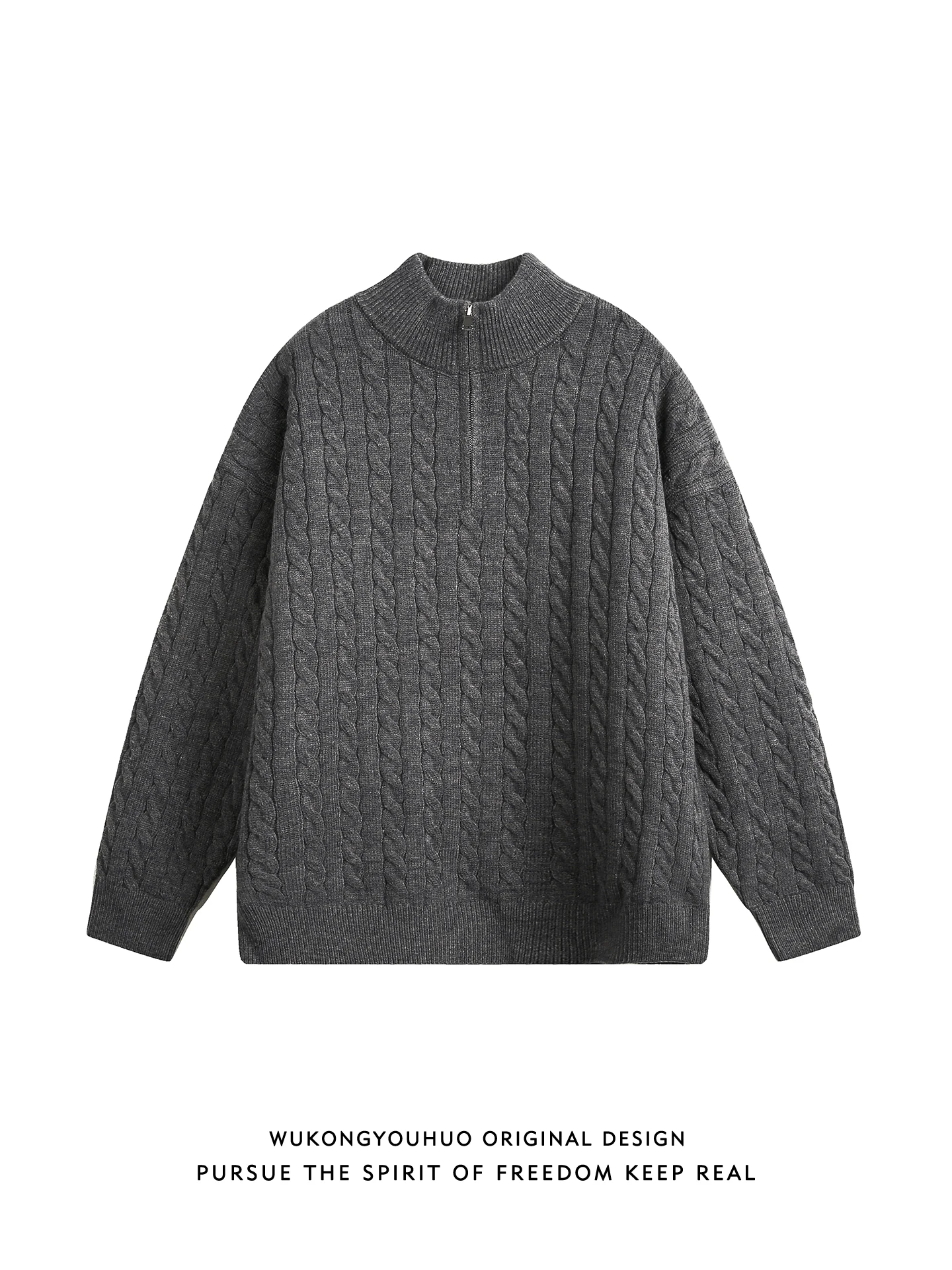 

Warm Knitted Sweater High Collar Loose Fit f Zip ex Casual Sle Autumn Winter Faion Couple's Sweater Twist Pattern