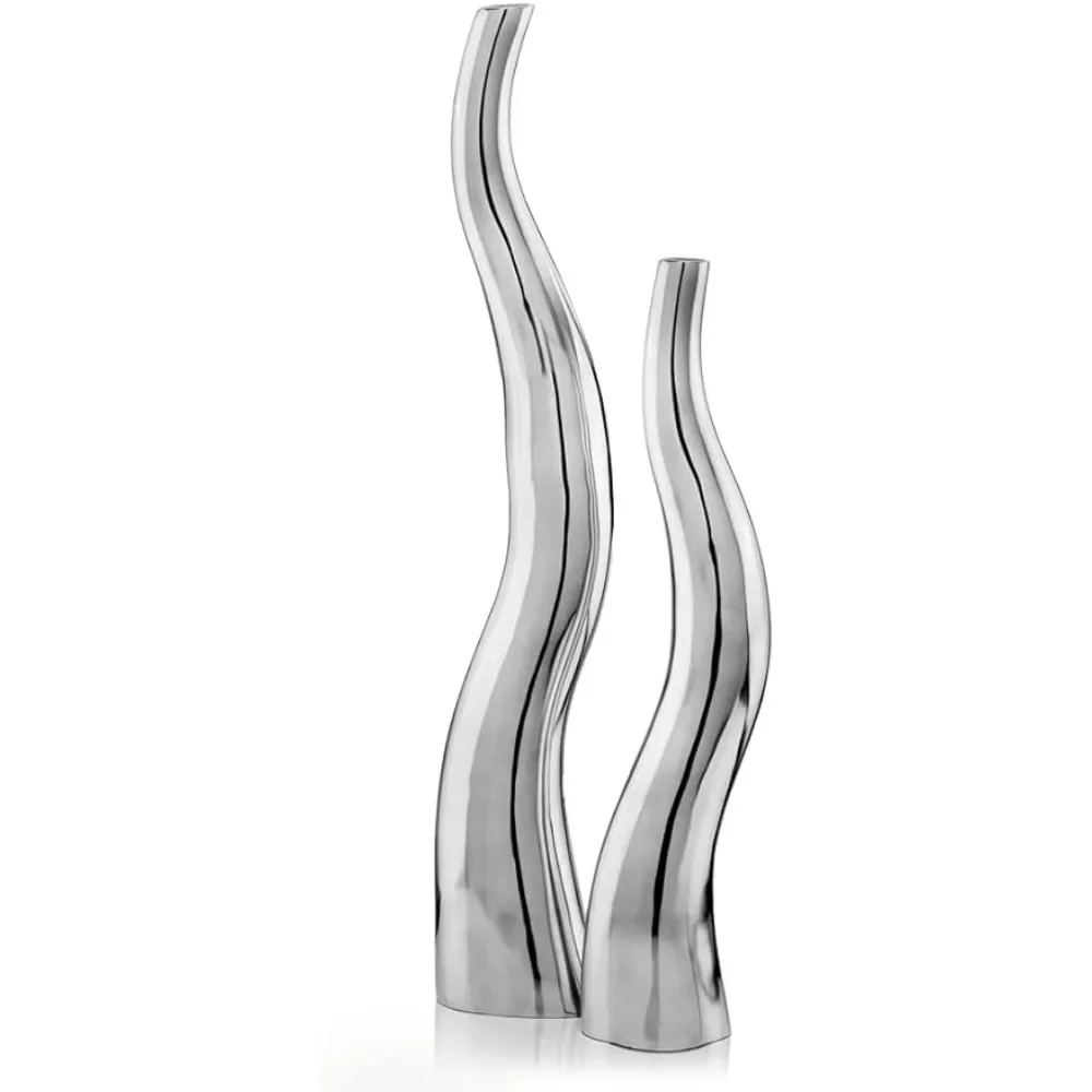 Set of 2 Modern Tall Silver Squiggly Vases Freight Free Vase Decoration Home Decorations Decor Garden