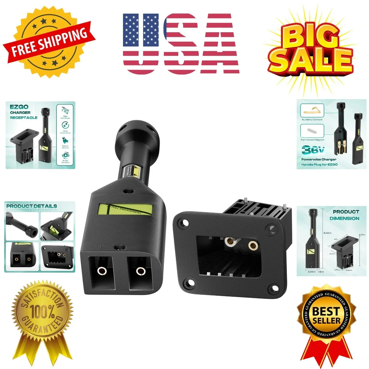 

36V Golf Cart PowerWise Charger Receptacle w/ Handle Plug for EZGO TXT 73063G01