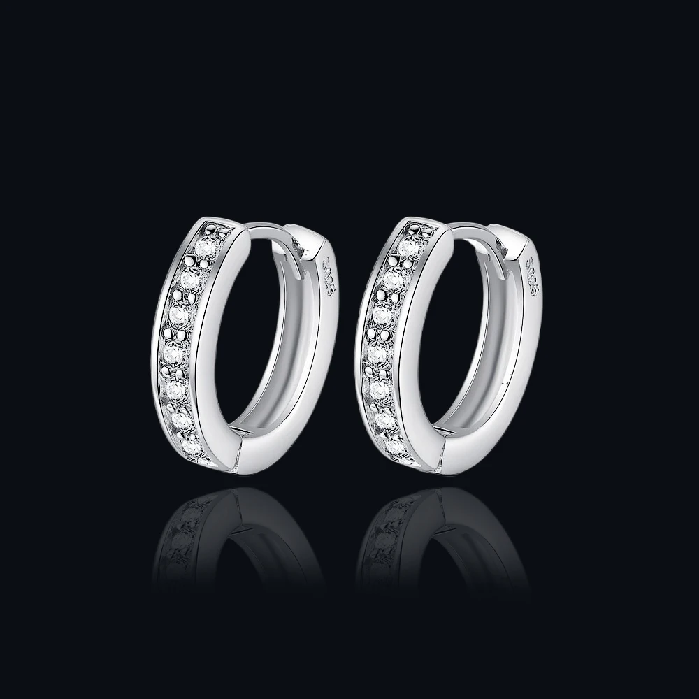 

2PC 925 Sterling Silver Woman Men Hoop Earring Zircon Round Pendientes Fine Jewelry Gift