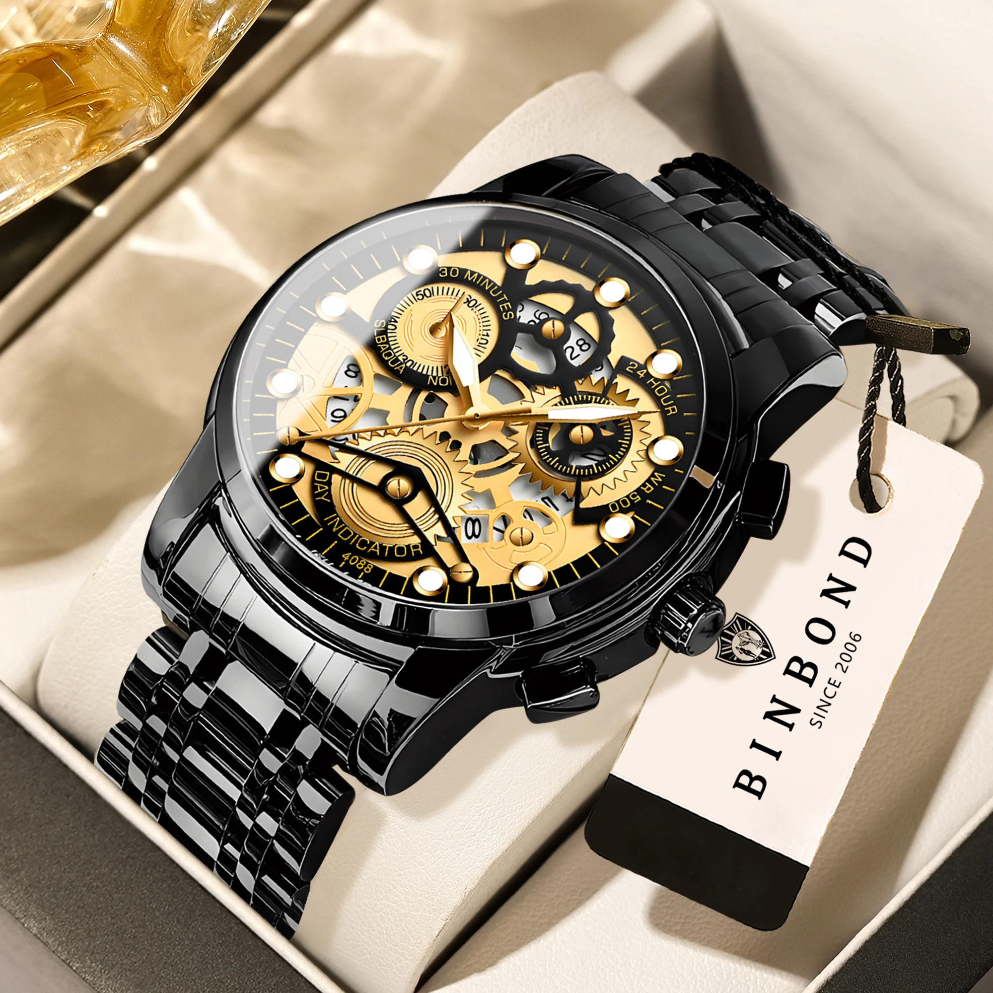 BINBOND Luxury Quartz Wristwatches for Men Luminous Waterproof Auto Date Men's Watch Business Sport Fashion Casual Reloj