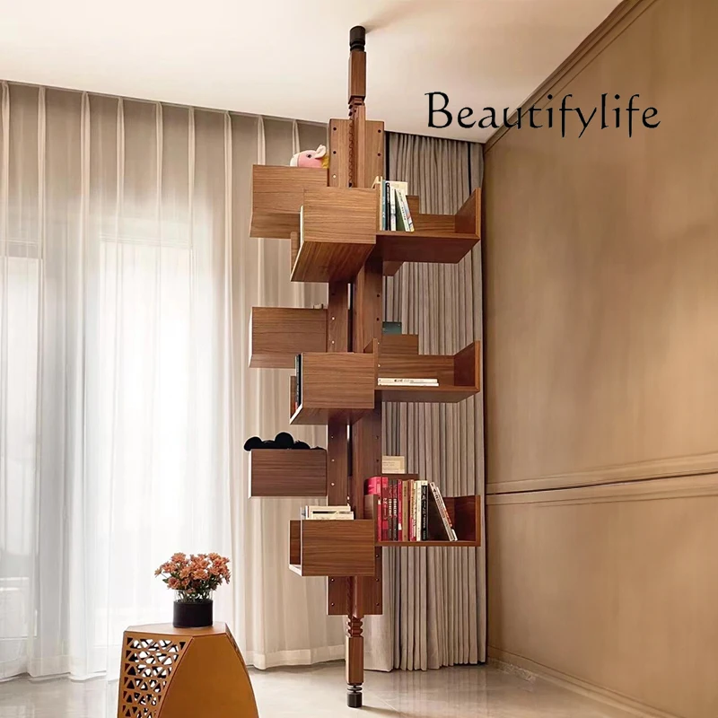 Minimalist solid wood bookshelf Rotatably adjustable bookcase display rack Floor shelf Simple