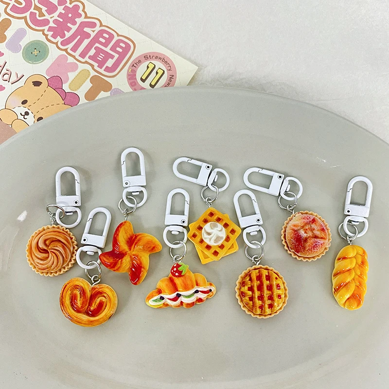 Funny Creative Bread Keychain Cute Mini Food Pastry Keyring School Bag Pendant Backpack Decoration Best Friend Gifts