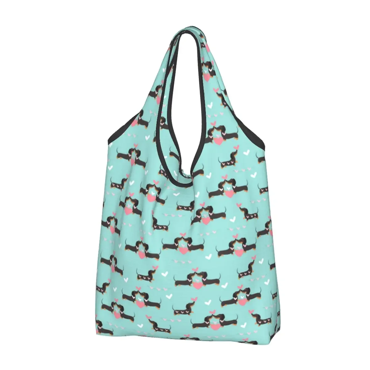 

Kawaii Printing Sausage Dog Shopping Tote Bags Portable Shopper Shoulder Dachshund Handbag