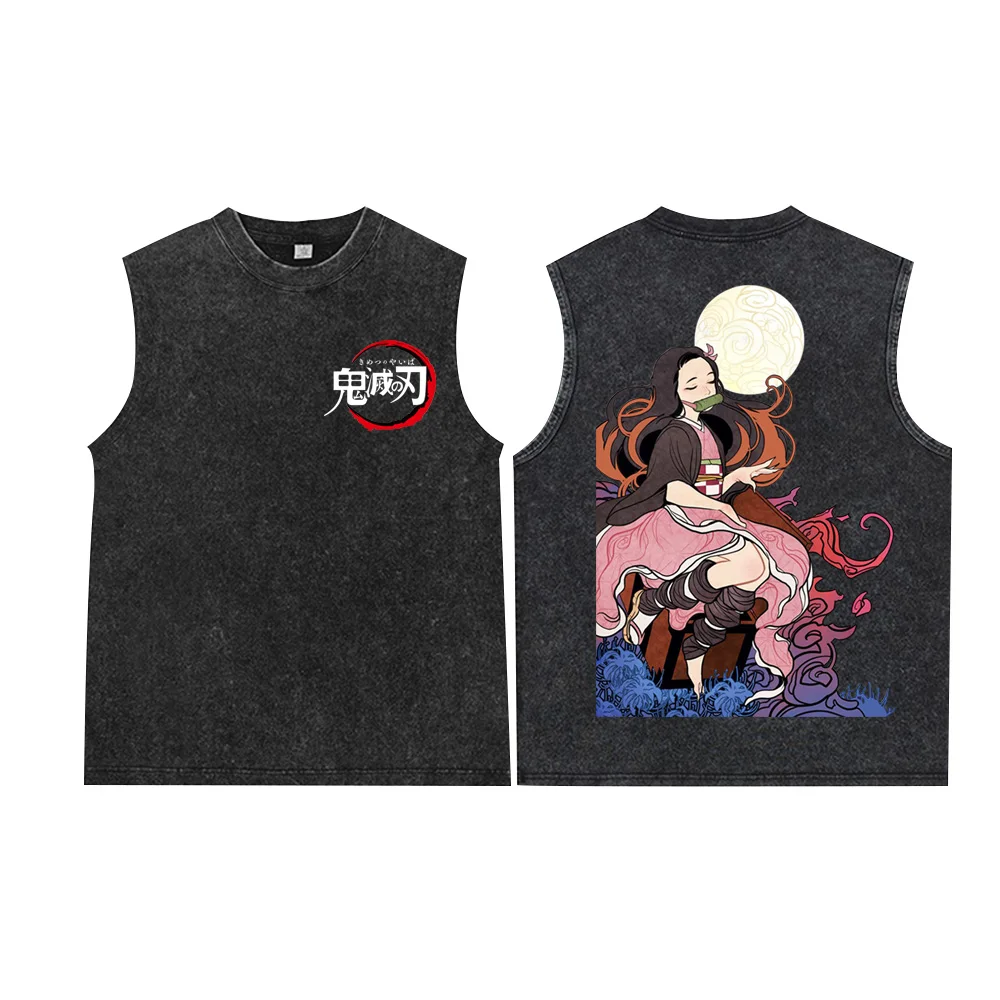 

Tanjirou Nezuko аниме Demon Slayer Merch жилет майки мытая рубашка мужские и женские топы уличная одежда