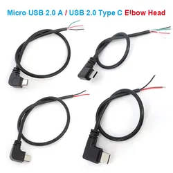 Cable de soldadura de reparación DIY, 2 cables, 4 cables, Micro USB 2,0 A, cabeza de codo, conector macho, 4 pines, 2 pines, cable de extensión macho tipo c