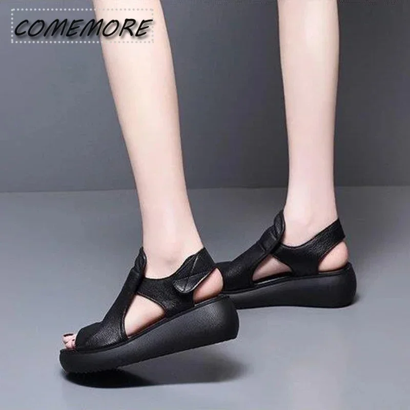 Platform Sandals Woman Summer 2023 New Open Toe Plus Size 35-40 Medium Heel Casual Wedges Sandals for Beach Office Buckle Strap