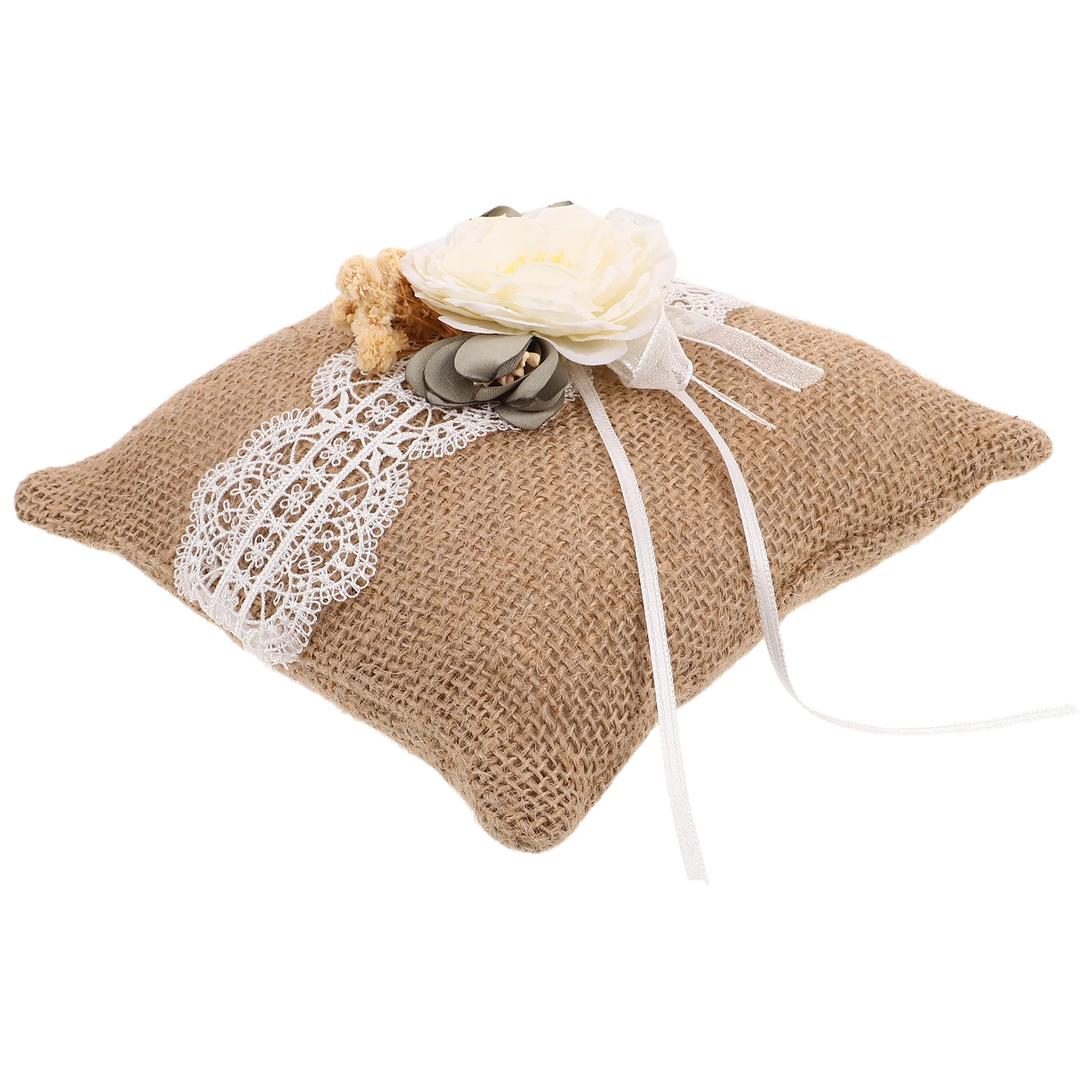 

Proposal Ring Pillow Cushion Ceremony Flax Display Holder Vintage Wedding Photography Props Rustic Decor