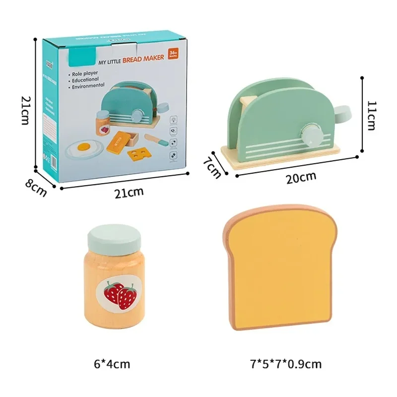 Wooden Simulation Toaster Toy Kids Pretend Kitchen Breakfast Play Set Toddler Boys Girls Gift view 6