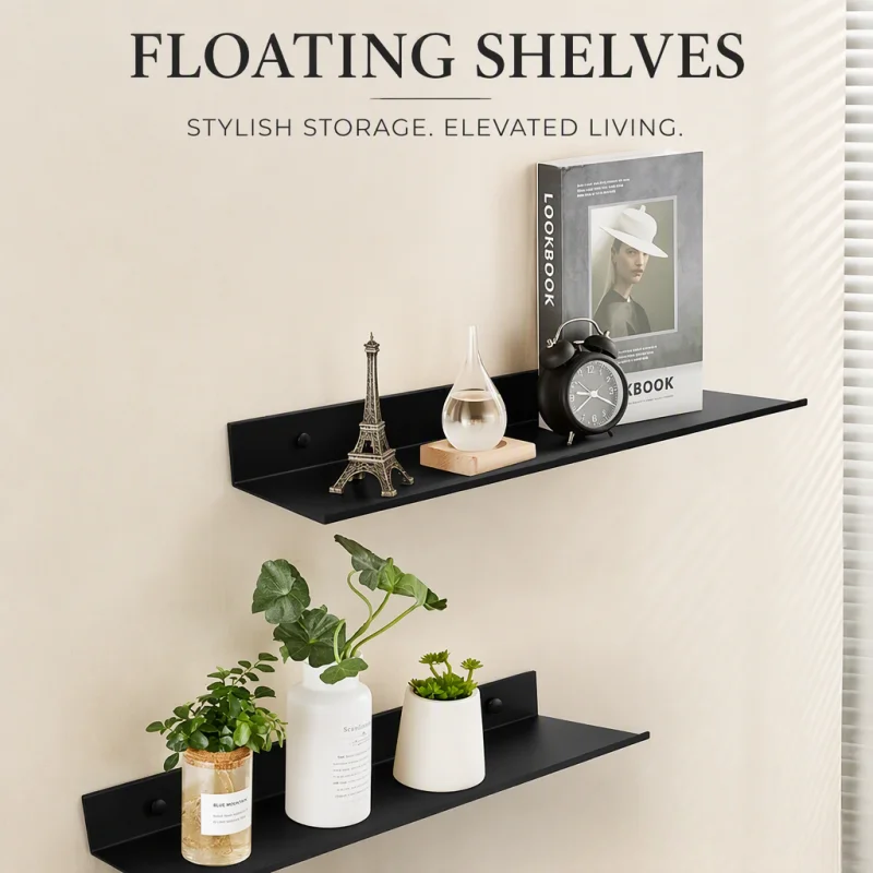 Floating Bathroom Storage Shelves - No-Drill Wall Rack Ledge for Home Organizer, Cabinet Kitchen and Toilet Accessories