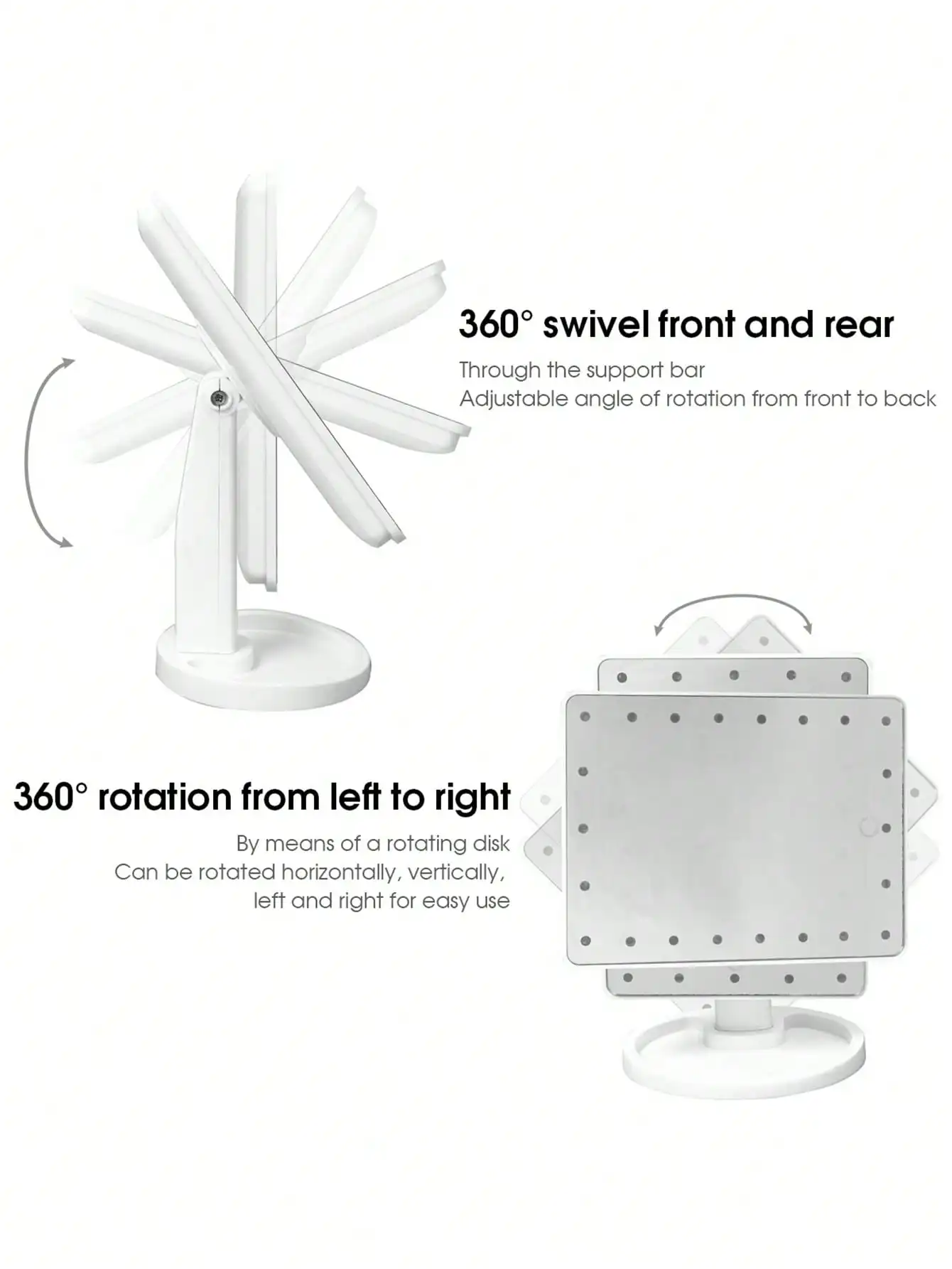 16 مرآة مكياج LED من نوع الطاولة، مرآة تجميل محمولة لسطح المكتب من جانب واحد، مع مساحة تخزين دوارة للمكياج الخفيف #5