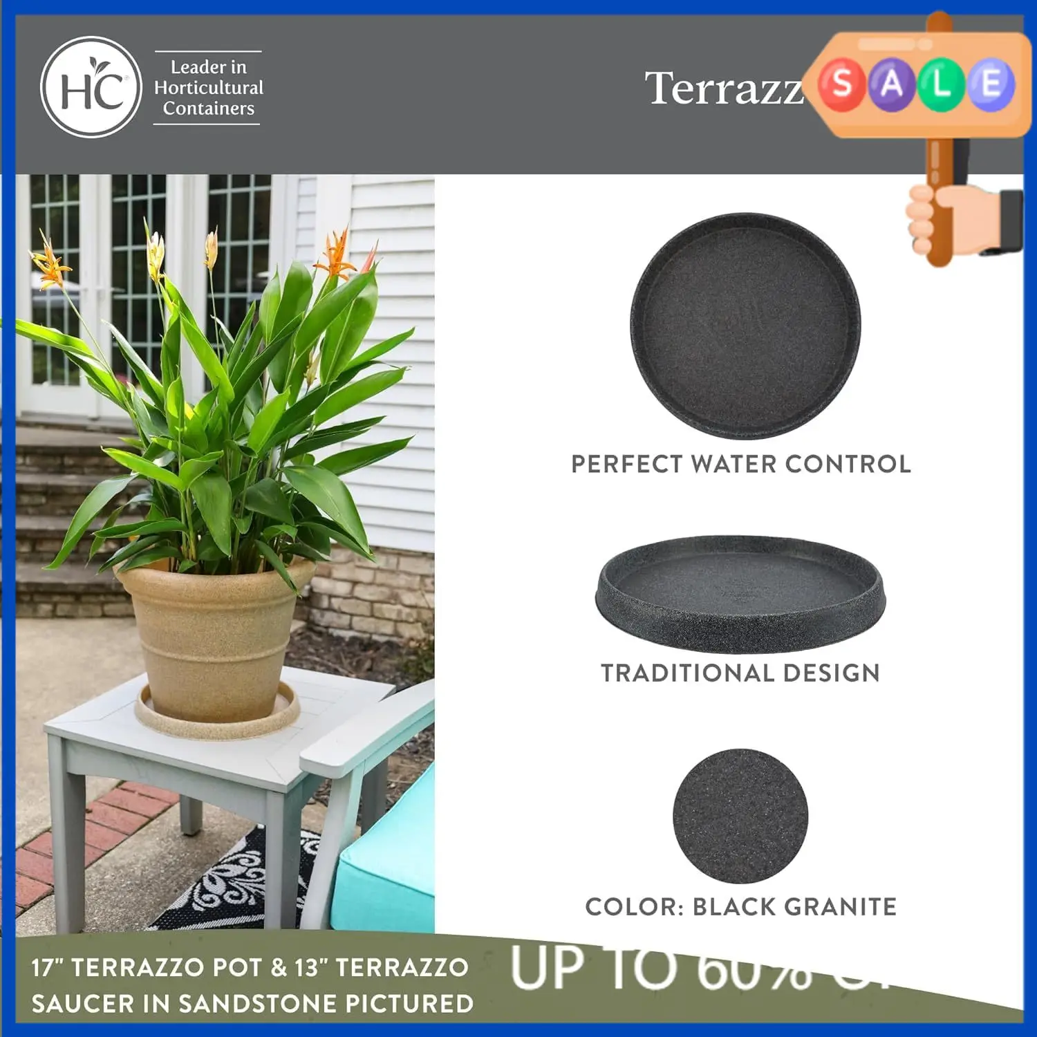 

Sale priceThe HC Companies 28 Inch Terrazzo Round Plant Saucer, Lightweight UV-Resistant Plastic Outdoor & Indoor Flower Pot Tra