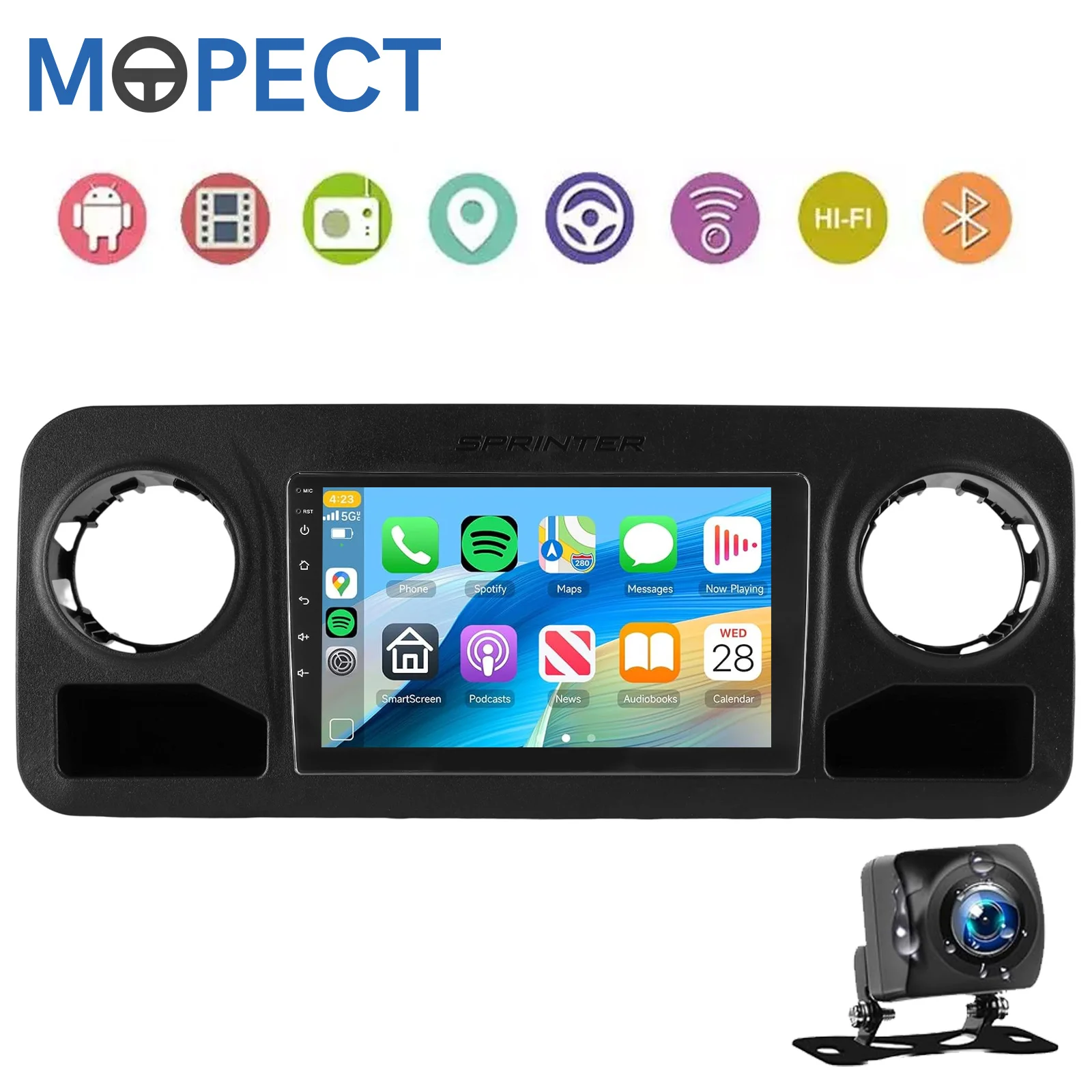 MOPECT Plug and Play Android 15 Carplay Auto 4+64GB/4+128GB BT Radiospeler voor Mercedes Benz Sprinter Spinway W907 2019 - 2023