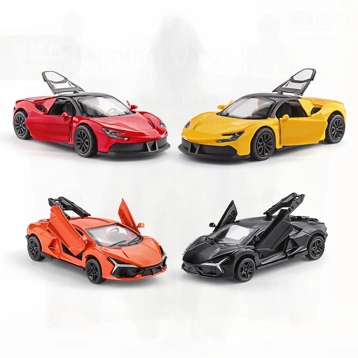 1:43 스케일 세 개의 문이 있는 합금 스포츠카 모델 후이리 장난감 자동차 어린이 선물 상자 풀백 기능 3-6세 적합
