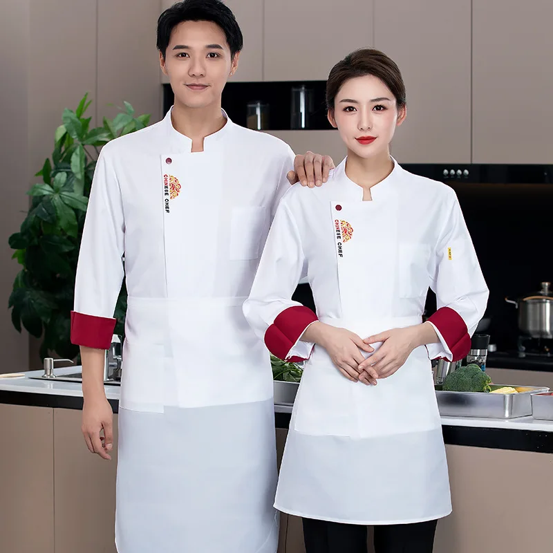 

Костюм шеф-повара с длинным рукавом, осенне-зимний, премиум-класса, для кухни, общепита, мужской, в китайском стиле, для отеля