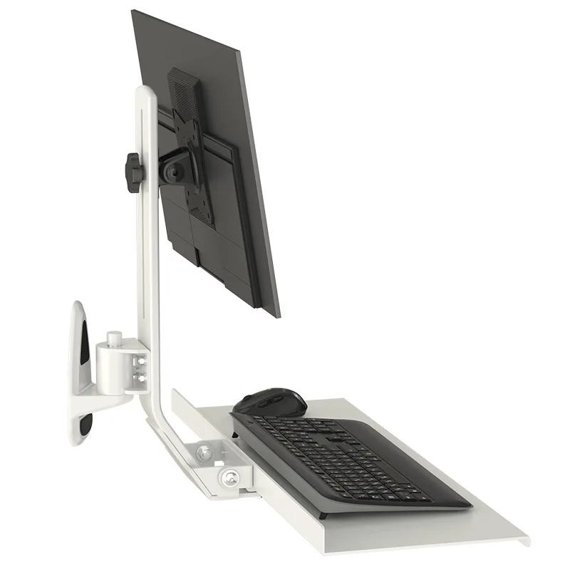 Full Motion Wall-Mount Monitor Mount with Keyboard Tray Sit-Stand Workstation Machine Tool Equipment Aluminum Surface Ready Use