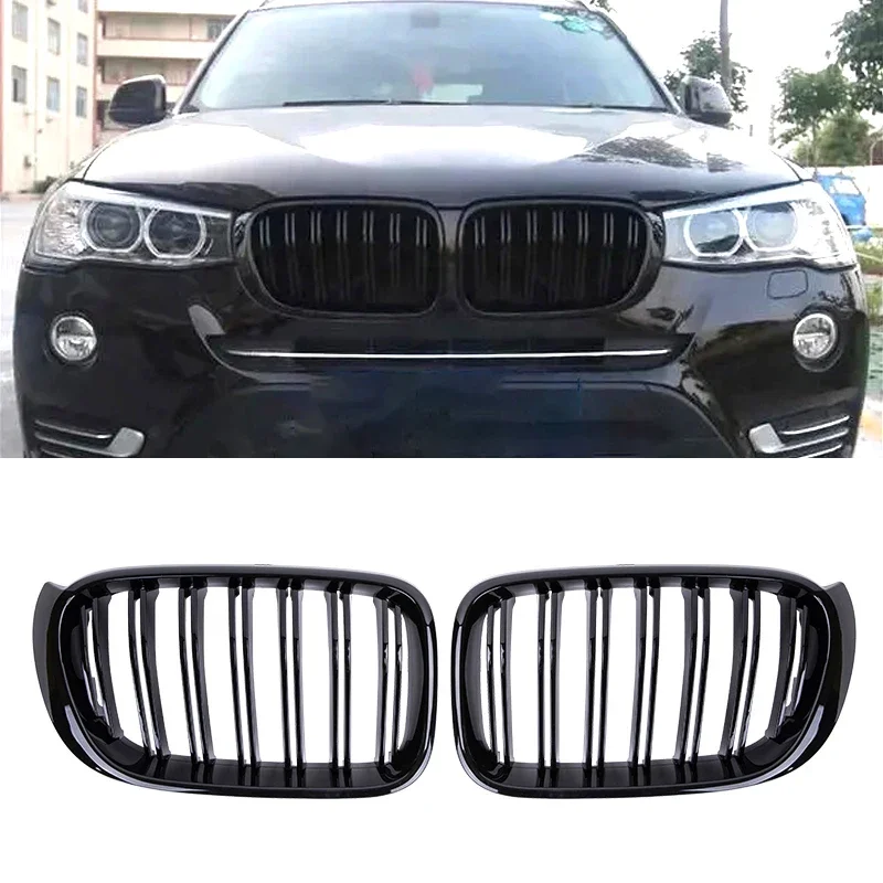 

For X3 F25 X4 F26 Car Front Kidney Grille Grills Racing Grill Gloss Black Dual Slat Grilles ABS Grille Accessories 2014-2017