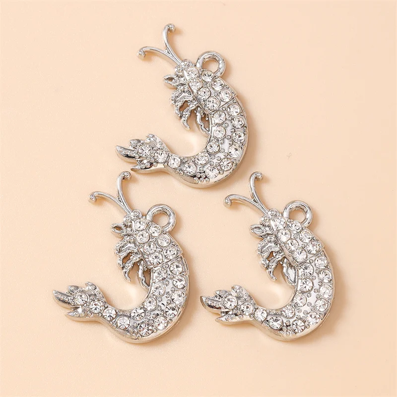 Leslie 10 Stück 18 x 24 mm zierliche Garnelen-Anhänger mit Strass für DIY-Ohrringe, Halsketten, Schmuckherstellung, Kunsthandwerk, handgefertigte Accessoires – Detail 5