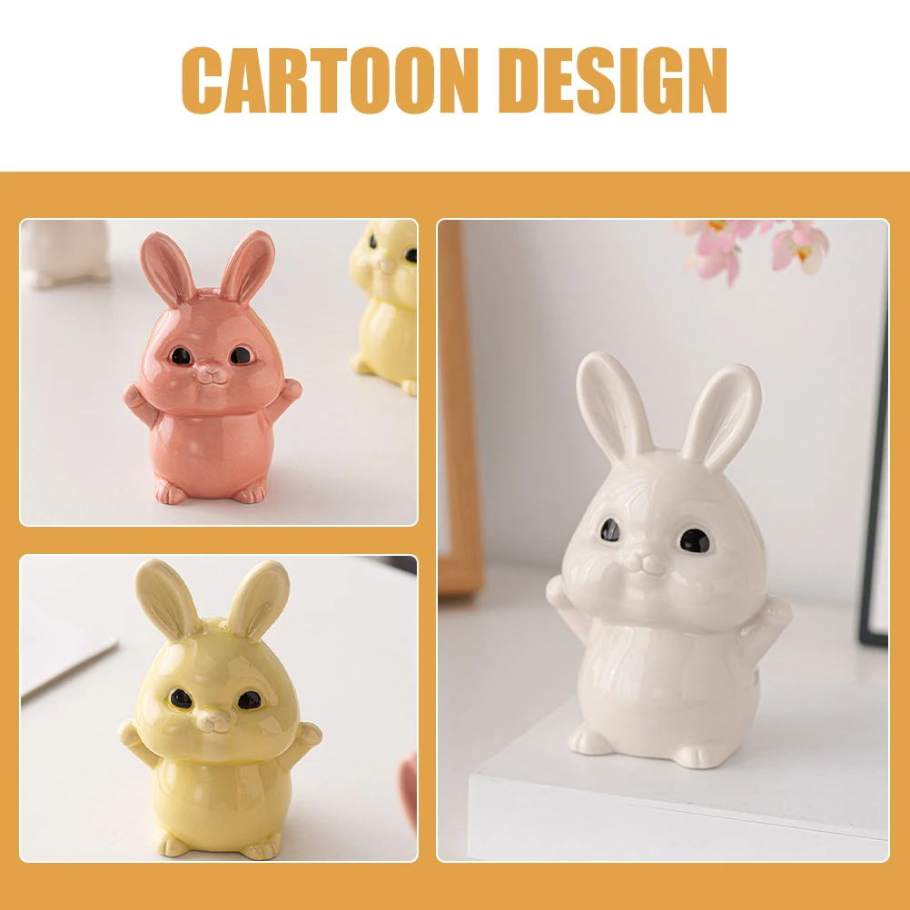 

3Pcs Ceramic Rabbit Ornaments Unique Creative Desk Decor Compact Design Wonderful Housewarming Festival Gift Rabbit Figurine