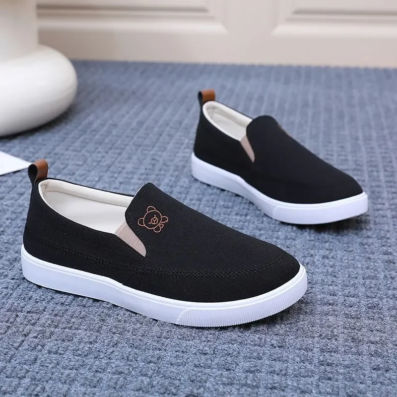 

zapatos de mujer women cute round toe black anti skid canvas flat shoes sapatos femininas lady blue comfort office loafers b553