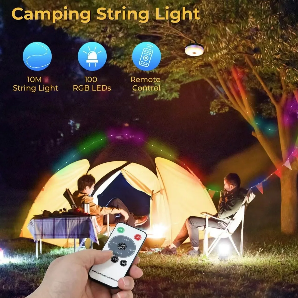 

LED solar camping lights, outdoor long endurance, atmosphere, tent string lights, tape measure storage for camping emergencies