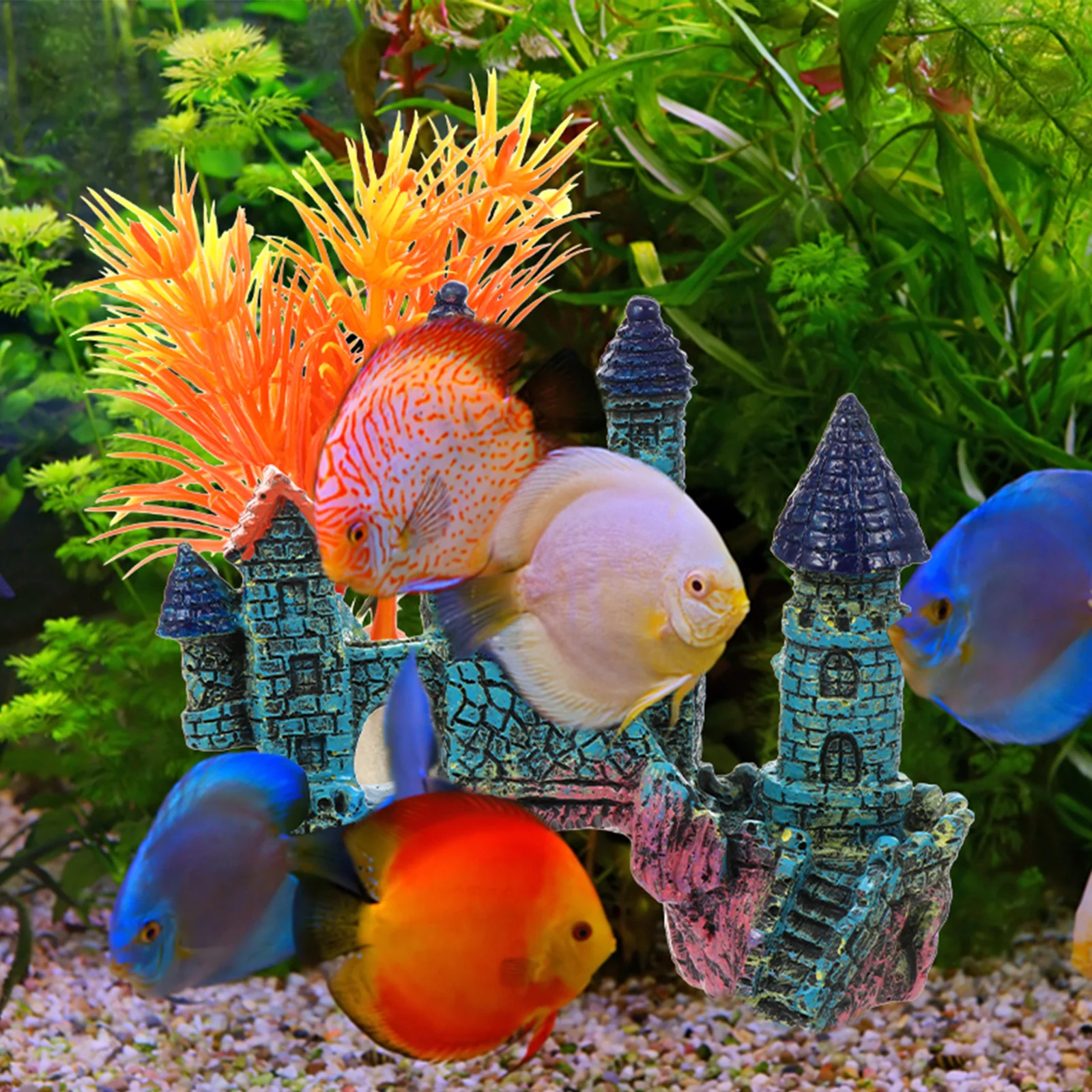 

4Pcs Aquarium Castle Crafts Landscape Underwater Decoration Resin Fish Tank Plant Ornament for Freshwater Saltwater Aquariums