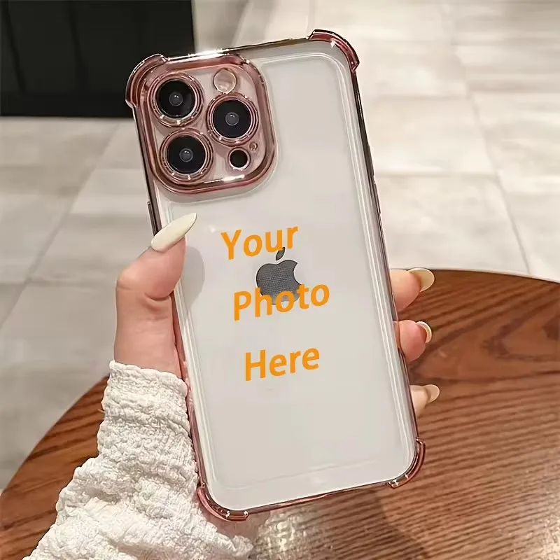 Plating Customized Case For iPhone 16 15 18 17 14 13 12 11 Pro Max Plus 16e 17e DIY Personal Exclusive Photo Shockproof Cover