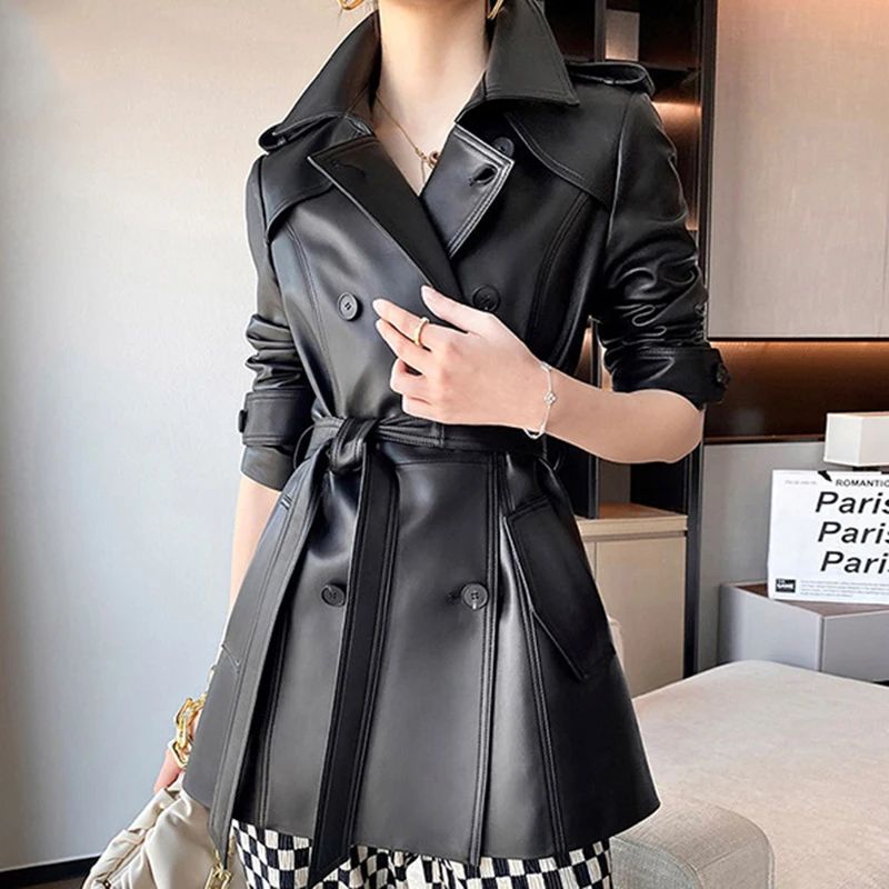2026 Sheepskin Trench Coat Women Winter Fashion Lapel Double-Breasted Belt Waist Closing Medium to Long Coats Fox Fur Jacket