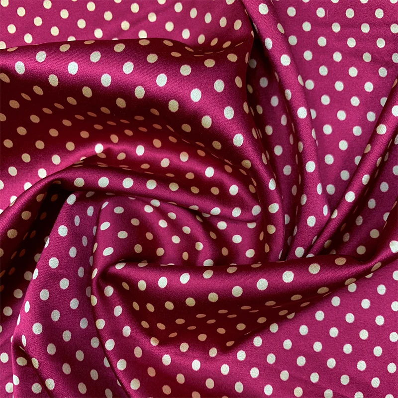 

1 meter 95% Mulberry Silk 5% Spandex 22 momme Heavy Charmeuse Silk Fabric Red Point Print 108cm 42.5" wide by the yard JX220