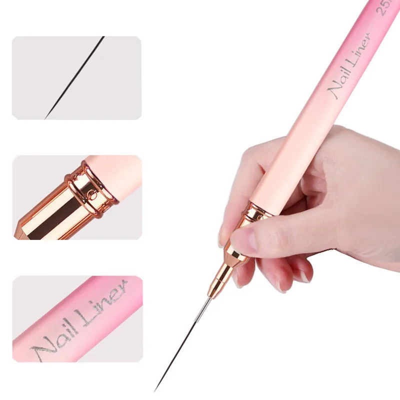 1/6 قطعة مقبض التدرج الوردي مسمار الفن بطانة فرش هلام فرشاة الأظافر هلام طلاء الأظافر فرشاة الرسم #3