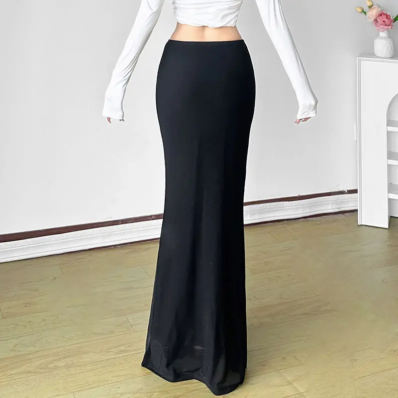 

Ezgaga Long Skirts Women Elegant Floral Printed Mesh Slim Sexy Fashion Temperament Vintage Chic Party Skirt Office Lady Casual