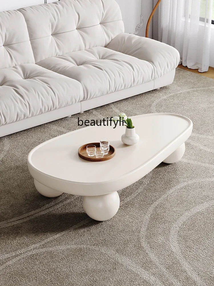 Stolik kawowy w stylu nordyckim francuskim do salonu, prosty, nowoczesny stolik narożny, kremowy, mały stolik.