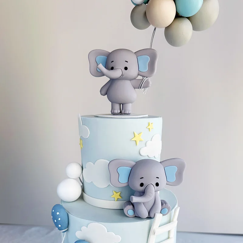 1pc Elephant Cake Topper Pink Soft Rubber Cartoon Elephant Cake Decor Baby Shower Birthday Party Gender Reveal Cake Supplies