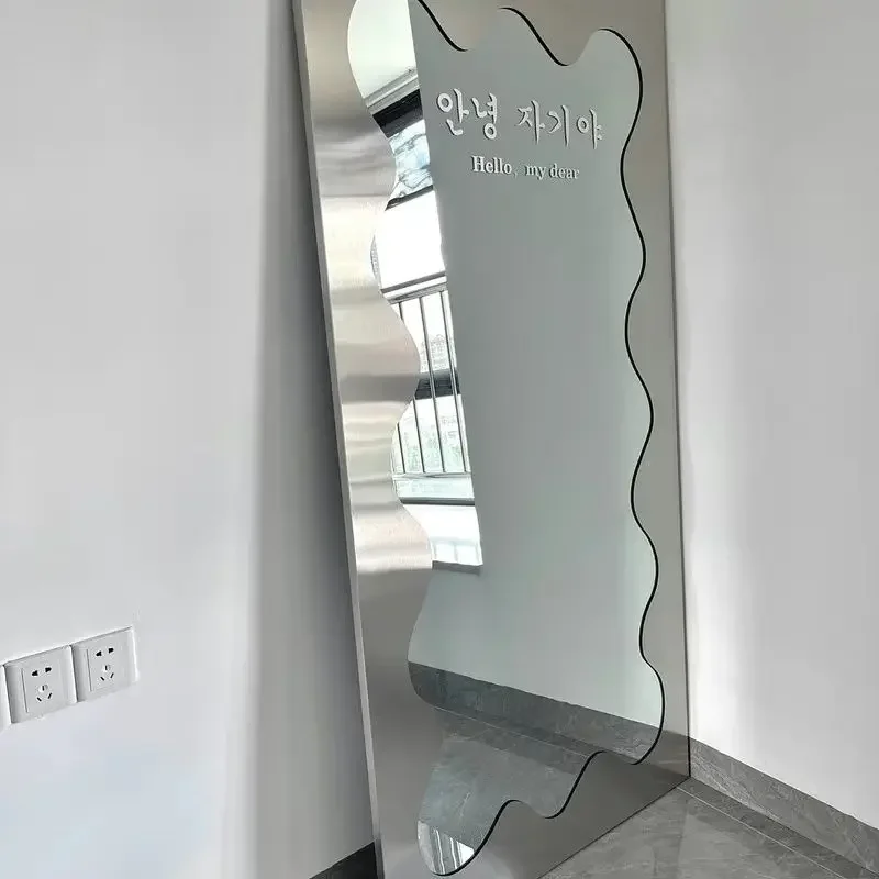 Nordic Designer Fitting Mirror Floor-to-Ceiling Stainless Steel Wall-Attached Retro Style for Clothing Store Photo Display