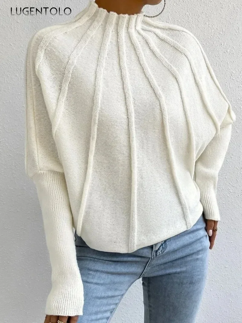 

Women Knitted Sweater Solid Turtleneck Elegant Loose New Autumn Winter Lady Loose Long Sleeve Pullover Clothing Lugentolo