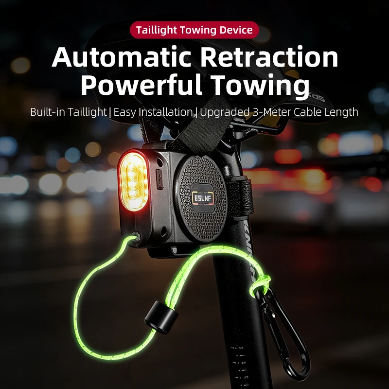 

ESLNF Bicycle Traction Rope Bicycle Taillight 3M 2 In 1 USB Charging Automatic Contraction Force Traction