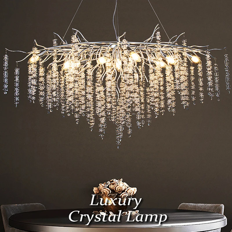 

Silver Dining Living Room Crystal Pendant Lights Luxury Modern Ceiling Chandelier Interior Decoration Ring Luster G9 Led Light