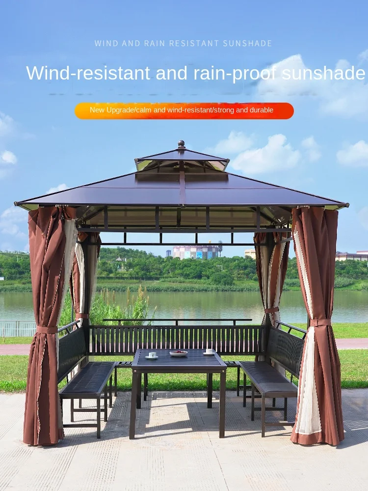 

Outdoor Four-Corner Pavilion Sunshade Rain-Proof Villa Garden Aluminum Alloy Leisure Outdoor Courtyard Outdoor Pavilion