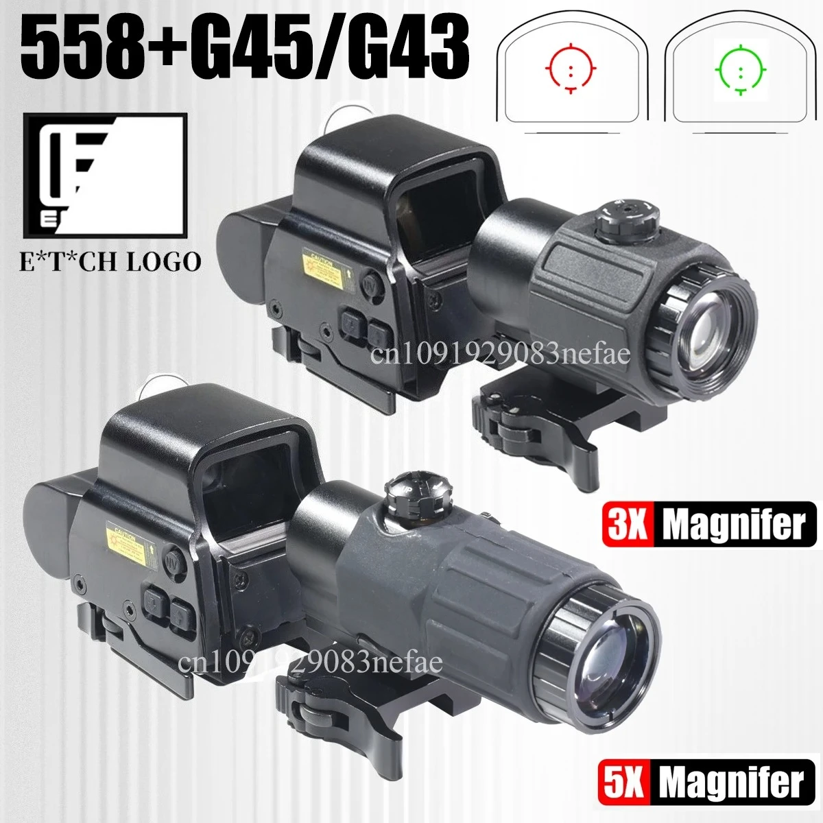 EOT**h 558 G43/G45 Magnifier Holographic Sight Scope 3X 5X Magnifiers for 558 Tactical Reflex Scope W/20mm Rail Mounts