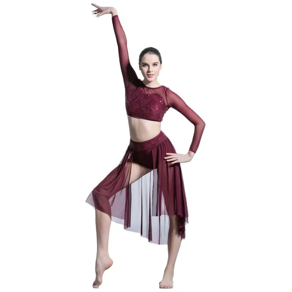 19600 Burgundy sequin lace mesh sleeve top, with mesh skirts, dancewear  ballet costumes lyrical & contemporay ballet wear