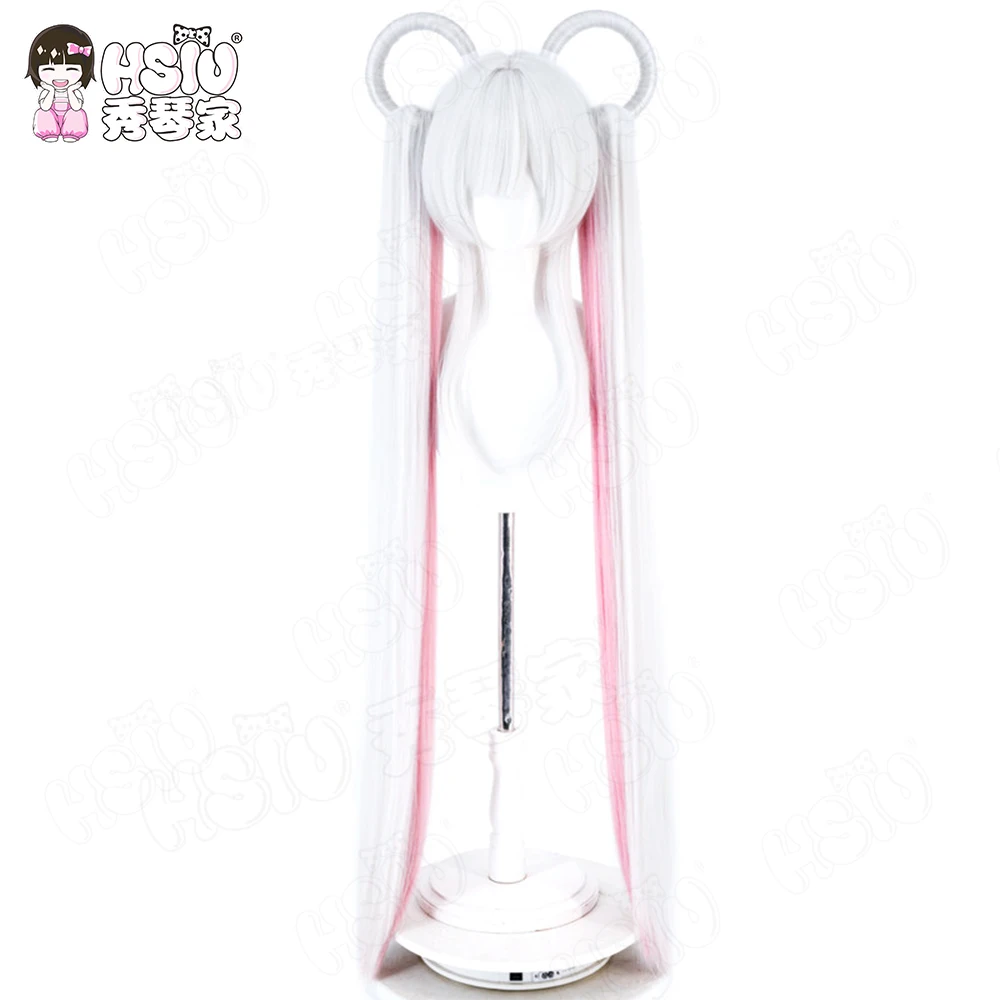 Runami Yachiyo Cosplay Wig Fiber Synthetic Wig「HSIU」Silver White Mixed Pink Long Wig+Wig Cap Anime Cosmic Princess Kaguya Wig