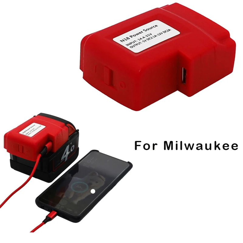 Adaptateur de chargeur de batterie, source d'alimentation USB pour Milwaukee 49-24-2371 M18/M12/XC métropolitain 15-21V, 18V, Eddie ion