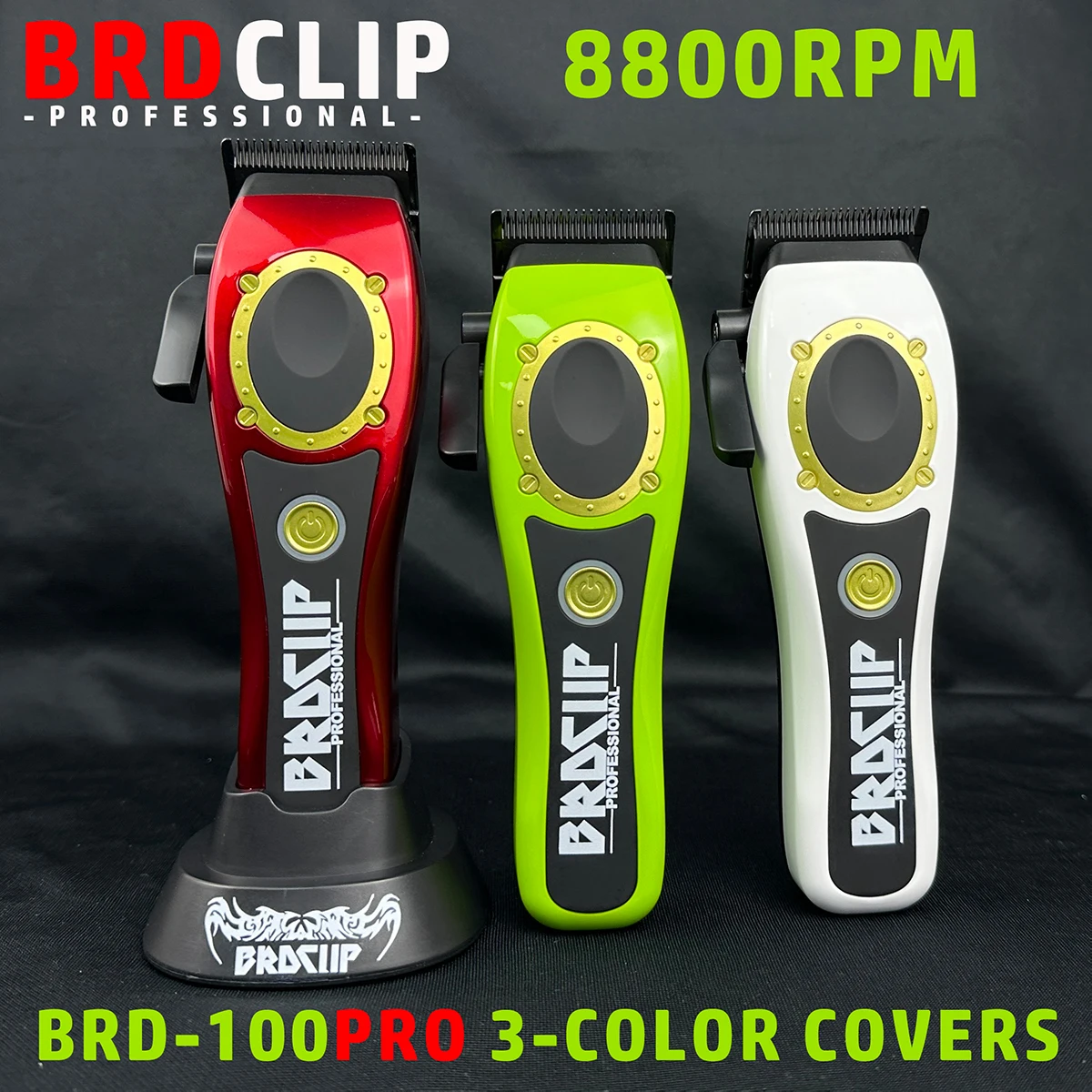 NEW Upgrade BRDCLIP 100PRO 8800RPM 3 Covers Professional Hair Clipper Barber 4500mAh Hair Cutting Machine Hair trimmer with Base