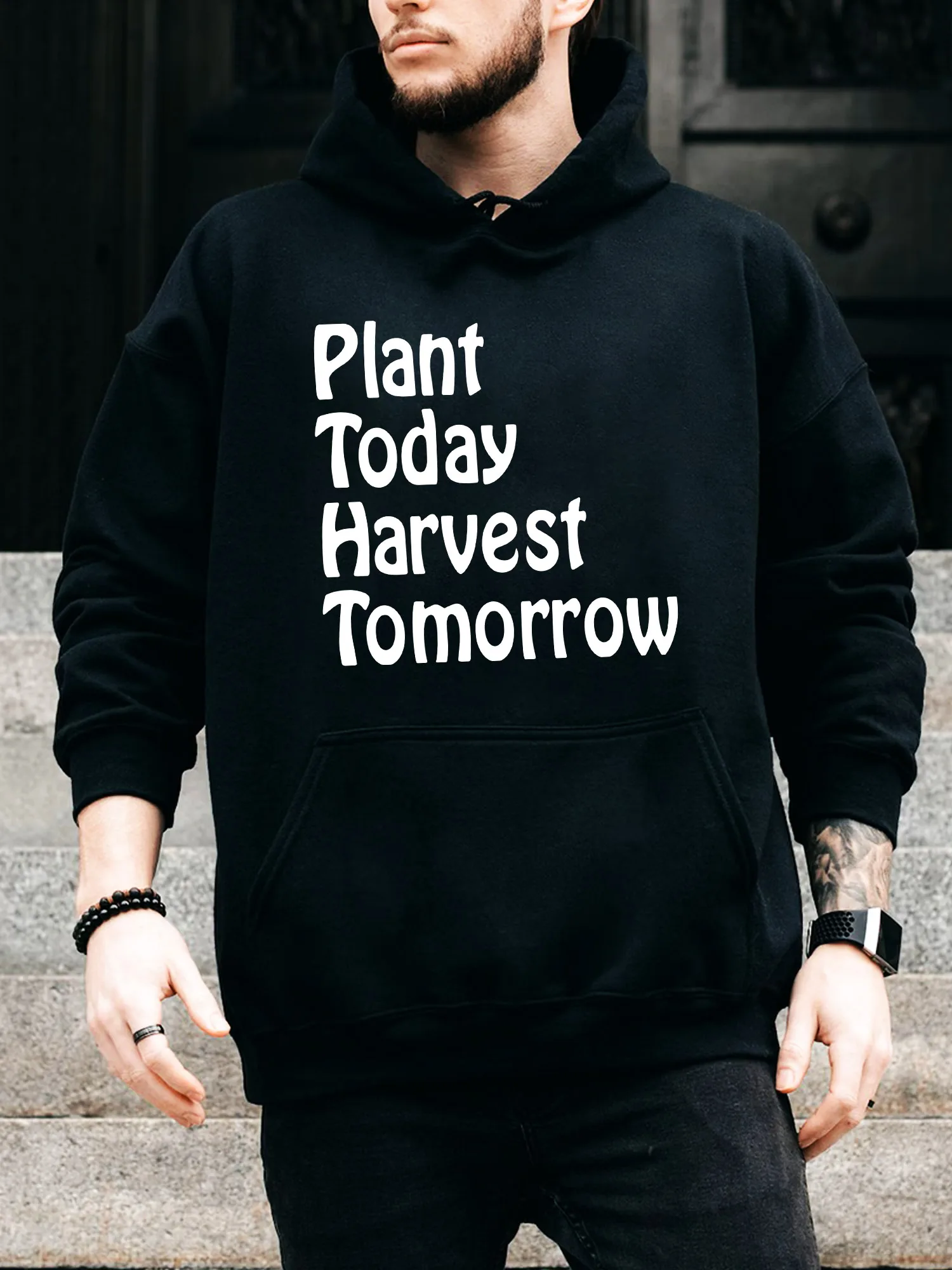 

Мужская толстовка с капюшоном на шнурке Plant Today Harvest Tomorrow — повседневный удобный черный пуловер, осенне-зимняя толстовка с капюшоном